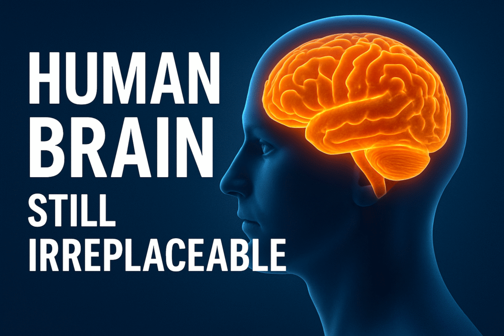 Human brain highlighted, text about uniqueness.