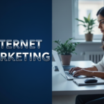 nternet marketing concept with a professional working on a laptop in a modern workspace