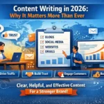 Content Writing in 2026 showing SEO, blogs, social media, websites, emails, and brand growth