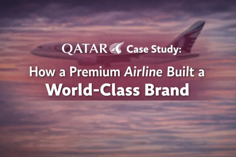 Title image for Qatar Airways case study highlighting how a premium airline built a world-class global brand.