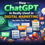 ChatGPT used in digital marketing workflows, showing content creation and strategy planning
