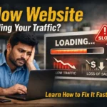 Tamil businessman frustrated with slow website loading affecting traffic and sales performance