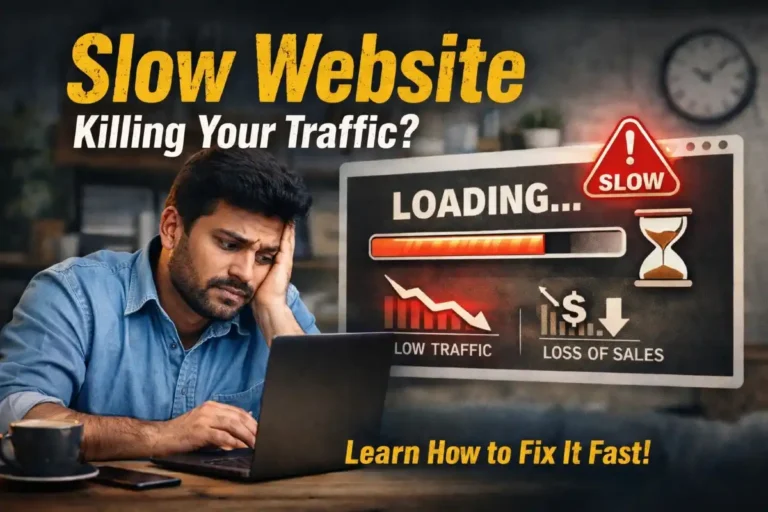 Tamil businessman frustrated with slow website loading affecting traffic and sales performance
