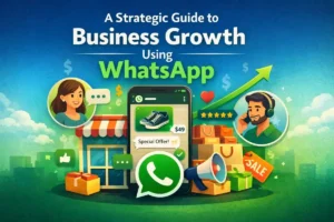 Business growth using WhatsApp with chat, sales, and customer engagement illustration