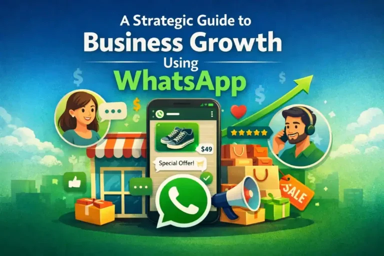 Business growth using WhatsApp with chat, sales, and customer engagement illustration