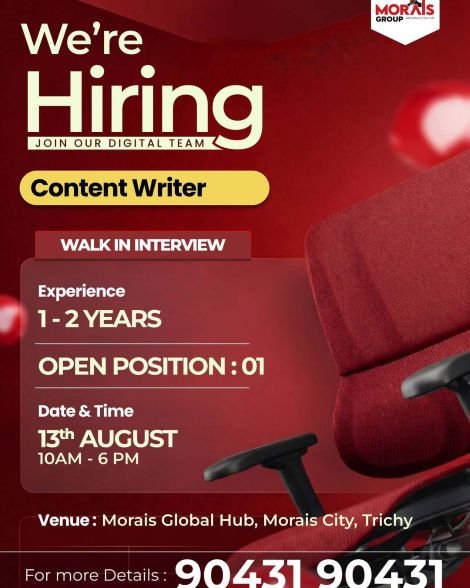 Walk-in Drive for Content Writer in Trichy at Morais City 1 Content Writer Walk-in Drive at Morais City, Trichy